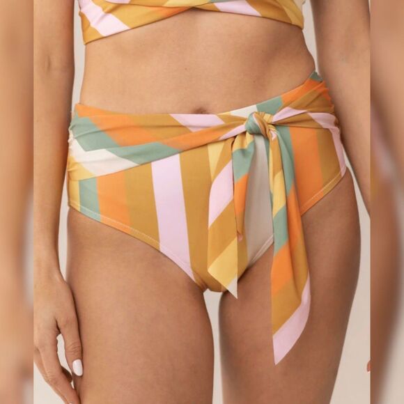 Nani Surf Stripe Tied Up Bottom Tone Crop Top Swim Set Active XS Womens - Picture 2 of 12